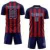Custom Navy Red-White Vertical Brush Stroke Stripes Sublimation Soccer Uniform Jersey