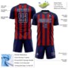 Custom Navy Red-White Vertical Brush Stroke Stripes Sublimation Soccer Uniform Jersey