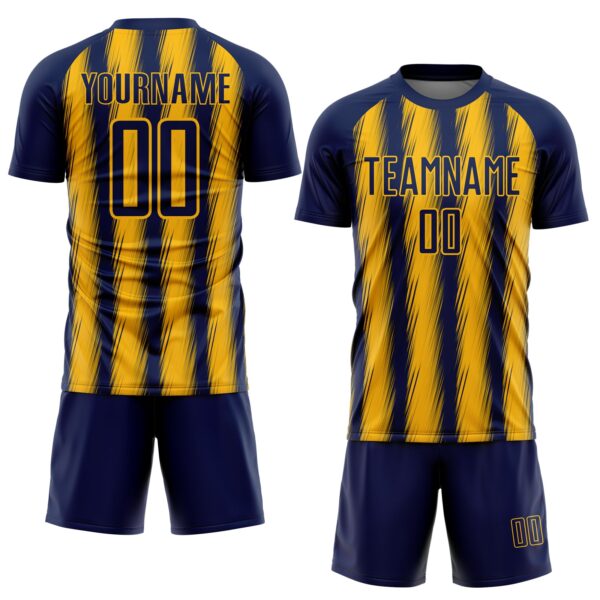Custom Navy Gold Vertical Brush Stroke Stripes Sublimation Soccer Uniform Jersey