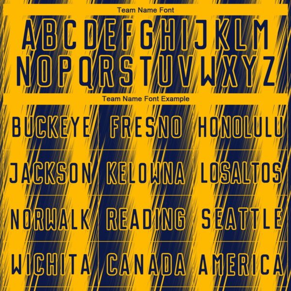 Custom Navy Gold Vertical Brush Stroke Stripes Sublimation Soccer Uniform Jersey