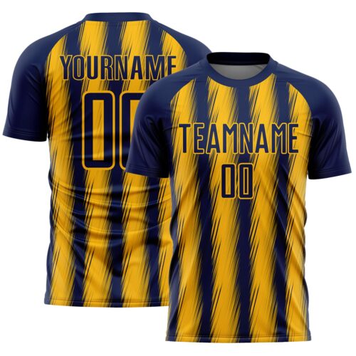 Custom Navy Gold Vertical Brush Stroke Stripes Sublimation Soccer Uniform Jersey