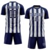 Custom Navy White Vertical Brush Stroke Stripes Sublimation Soccer Uniform Jersey