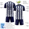 Custom Navy White Vertical Brush Stroke Stripes Sublimation Soccer Uniform Jersey