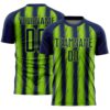 Custom Navy Neon Green Vertical Brush Stroke Stripes Sublimation Soccer Uniform Jersey