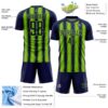Custom Navy Neon Green Vertical Brush Stroke Stripes Sublimation Soccer Uniform Jersey