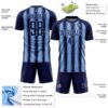 Custom Navy Light Blue Vertical Brush Stroke Stripes Sublimation Soccer Uniform Jersey
