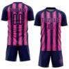 Custom Navy Pink Vertical Brush Stroke Stripes Sublimation Soccer Uniform Jersey