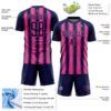 Custom Navy Pink Vertical Brush Stroke Stripes Sublimation Soccer Uniform Jersey