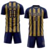 Custom Navy Old Gold Vertical Brush Stroke Stripes Sublimation Soccer Uniform Jersey