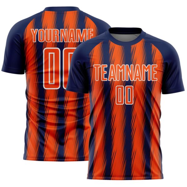Custom Navy Orange-White Vertical Brush Stroke Stripes Sublimation Soccer Uniform Jersey
