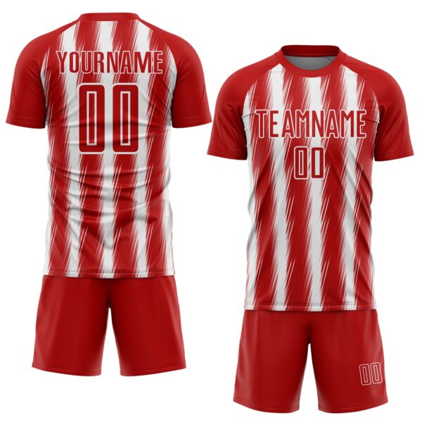 Custom Red White Vertical Brush Stroke Stripes Sublimation Soccer Uniform Jersey