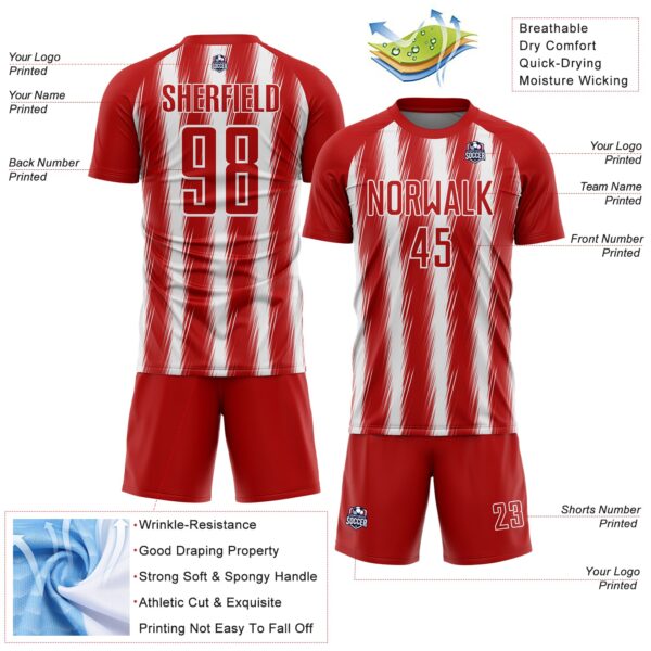 Custom Red White Vertical Brush Stroke Stripes Sublimation Soccer Uniform Jersey