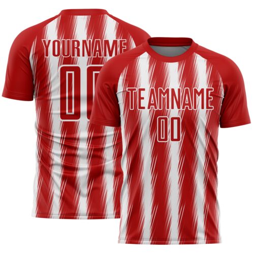 Custom Red White Vertical Brush Stroke Stripes Sublimation Soccer Uniform Jersey