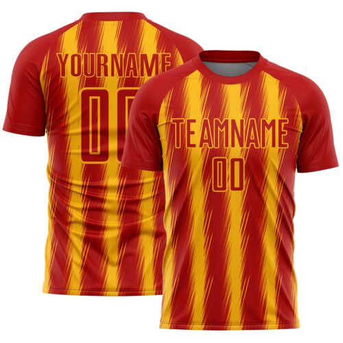 Custom Red Gold Vertical Brush Stroke Stripes Sublimation Soccer Uniform Jersey