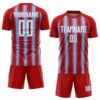 Custom Red White-Light Blue Vertical Brush Stroke Stripes Sublimation Soccer Uniform Jersey