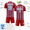 Custom Red White-Light Blue Vertical Brush Stroke Stripes Sublimation Soccer Uniform Jersey