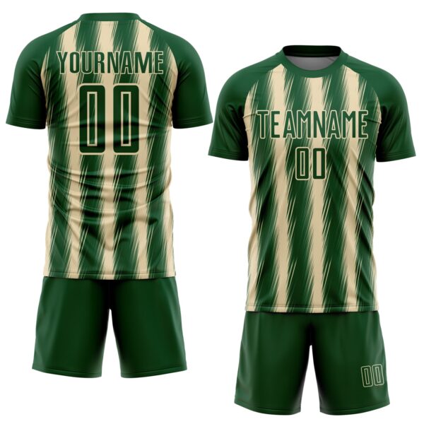 Custom Green Cream Vertical Brush Stroke Stripes Sublimation Soccer Uniform Jersey