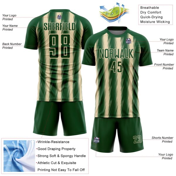 Custom Green Cream Vertical Brush Stroke Stripes Sublimation Soccer Uniform Jersey