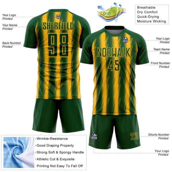 Custom Green Gold Vertical Brush Stroke Stripes Sublimation Soccer Uniform Jersey