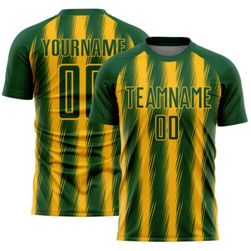 Custom Green Gold Vertical Brush Stroke Stripes Sublimation Soccer Uniform Jersey