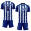 Custom Royal White Vertical Brush Stroke Stripes Sublimation Soccer Uniform Jersey