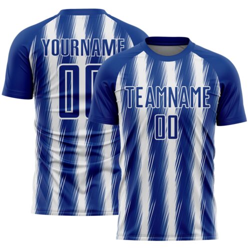 Custom Royal White Vertical Brush Stroke Stripes Sublimation Soccer Uniform Jersey