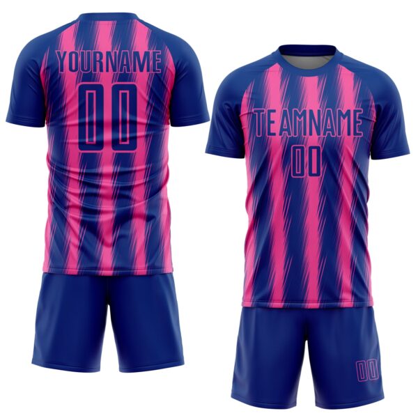 Custom Royal Pink Vertical Brush Stroke Stripes Sublimation Soccer Uniform Jersey