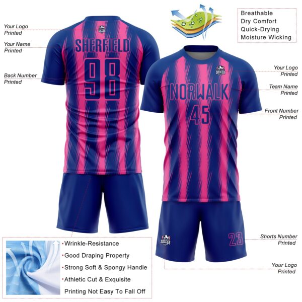Custom Royal Pink Vertical Brush Stroke Stripes Sublimation Soccer Uniform Jersey