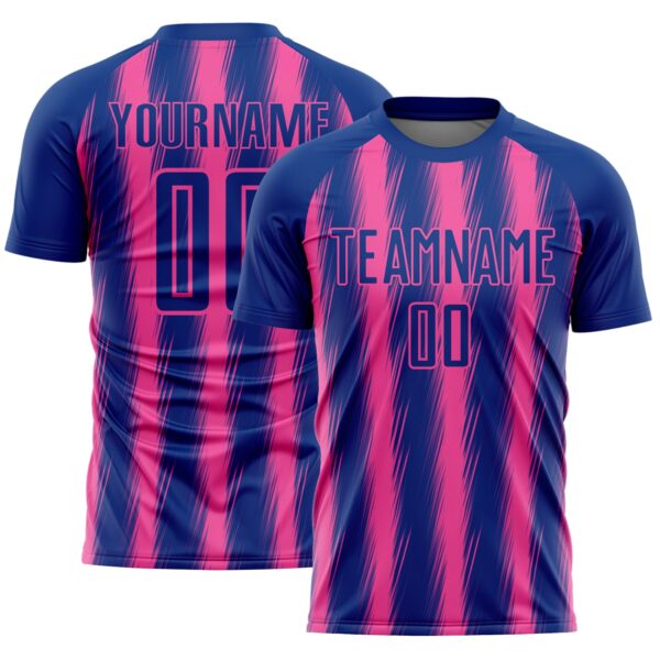 Custom Royal Pink Vertical Brush Stroke Stripes Sublimation Soccer Uniform Jersey