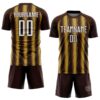 Custom Brown White-Old Gold Vertical Brush Stroke Stripes Sublimation Soccer Uniform Jersey