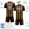 Custom Brown White-Old Gold Vertical Brush Stroke Stripes Sublimation Soccer Uniform Jersey