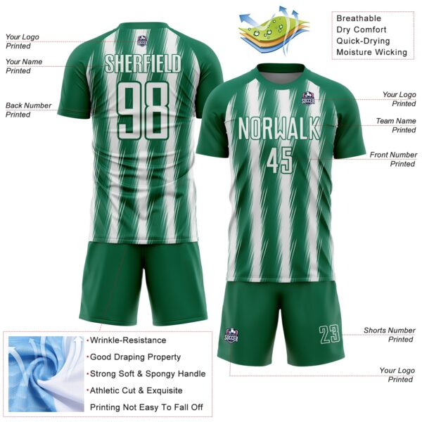 Custom Kelly Green White Vertical Brush Stroke Stripes Sublimation Soccer Uniform Jersey