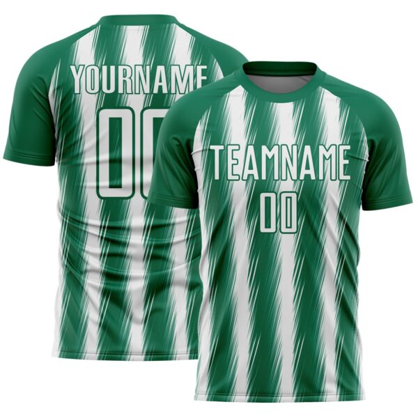 Custom Kelly Green White Vertical Brush Stroke Stripes Sublimation Soccer Uniform Jersey