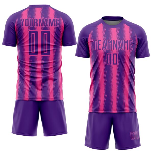 Custom Purple Pink Vertical Brush Stroke Stripes Sublimation Soccer Uniform Jersey