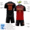 Custom Black Red Old Gold-Steel Gray Gradient Horizontal Stripes Sublimation Soccer Uniform Jersey