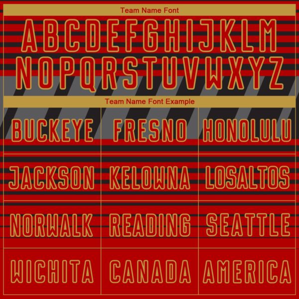 Custom Black Red Old Gold-Steel Gray Gradient Horizontal Stripes Sublimation Soccer Uniform Jersey