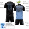 Custom Black Light Blue-Steel Gray Gradient Horizontal Stripes Sublimation Soccer Uniform Jersey