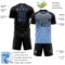 Custom Black Light Blue-Steel Gray Gradient Horizontal Stripes Sublimation Soccer Uniform Jersey