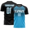 Custom Black White Sky Blue-Steel Gray Gradient Horizontal Stripes Sublimation Soccer Uniform Jersey