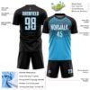 Custom Black White Sky Blue-Steel Gray Gradient Horizontal Stripes Sublimation Soccer Uniform Jersey