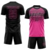 Custom Black Pink-Steel Gray Gradient Horizontal Stripes Sublimation Soccer Uniform Jersey