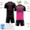 Custom Black Pink-Steel Gray Gradient Horizontal Stripes Sublimation Soccer Uniform Jersey