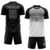 Custom Black White-Steel Gray Gradient Horizontal Stripes Sublimation Soccer Uniform Jersey