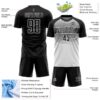 Custom Black White-Steel Gray Gradient Horizontal Stripes Sublimation Soccer Uniform Jersey