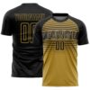 Custom Black Old Gold-Steel Gray Gradient Horizontal Stripes Sublimation Soccer Uniform Jersey