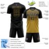 Custom Black Old Gold-Steel Gray Gradient Horizontal Stripes Sublimation Soccer Uniform Jersey