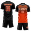 Custom Black Orange Steel Gray-White Gradient Horizontal Stripes Sublimation Soccer Uniform Jersey