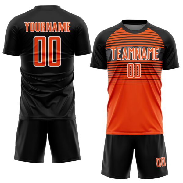 Custom Black Orange Steel Gray-White Gradient Horizontal Stripes Sublimation Soccer Uniform Jersey