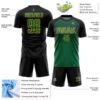 Custom Black Kelly Green Gold-Steel Gray Gradient Horizontal Stripes Sublimation Soccer Uniform Jersey
