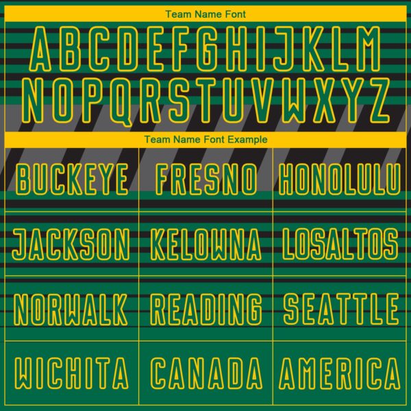 Custom Black Kelly Green Gold-Steel Gray Gradient Horizontal Stripes Sublimation Soccer Uniform Jersey